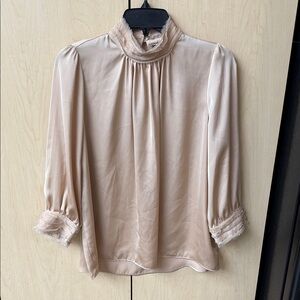 Zara Blush Cream High-Neck Satin Blouse